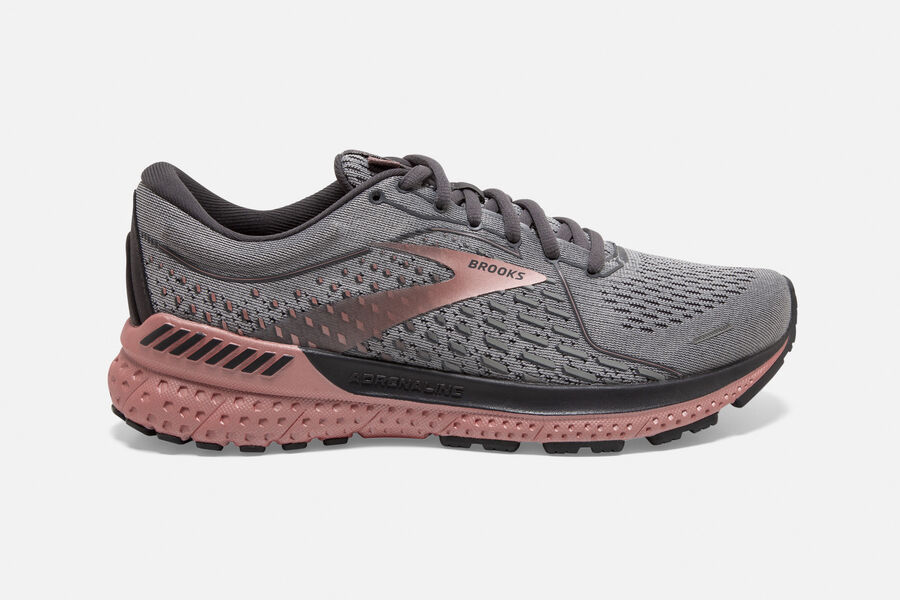 Brooks Running Shoes Womens Dark Grey/Pink - Adrenaline GTS 21 Road - 0976-EBWGX